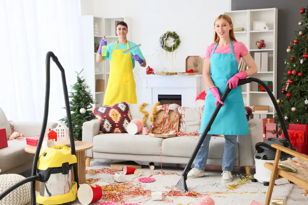 cleaning team cleaning after party